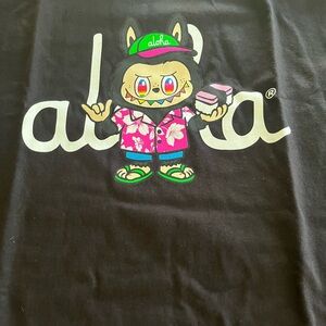 NWOT Black Graphic Tee With Hawaiian Labubu Design Size L